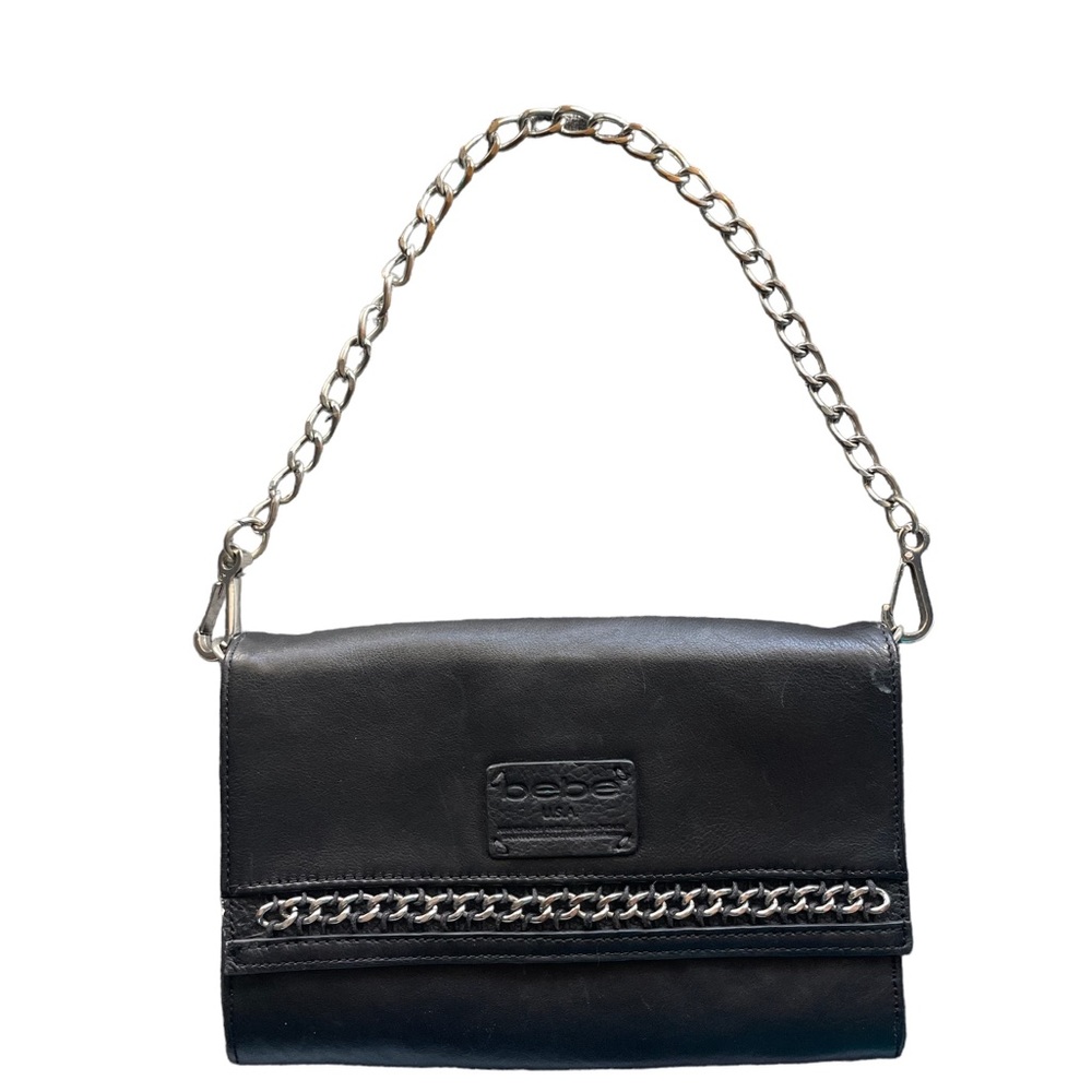 Bebe Black Clutch Sleek Chain Strap